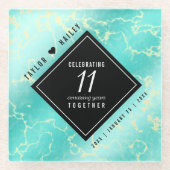 Elegant 11th Turquoise Wedding Anniversary ガラスコースター (正面)