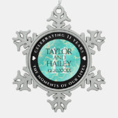 Elegant 11th Turquoise Wedding Anniversary スノーフレークピューターオーナメント (正面)