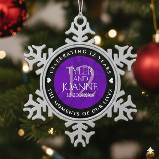 Elegant 12th Silk Wedding Anniversary Celebration スノーフレークピューターオーナメント