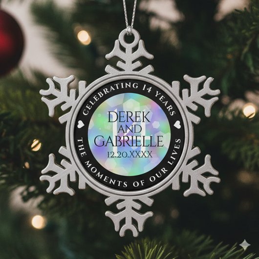 Elegant 14th Opal Wedding Anniversary Celebration スノーフレークピューターオーナメント