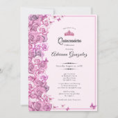 Elegant 15th birthday roses Pink Quinceanera 招待状 (正面)