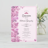 Elegant 15th birthday roses Pink Quinceanera 招待状 (スタンド正面)