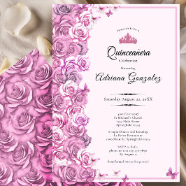 Elegant 15th birthday roses Pink Quinceanera 招待状