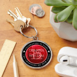 Elegant 15th Rose Wedding Anniversary Celebration キーホルダー<br><div class="desc">Celebrate their 15th rose wedding anniversary with this stylish commemorative keychain! Elegant lettering on a romantic red rose background add a memorable touch for this special occasion and milestone. Customize with couple's names,  anniversary date,  and up to 2 lines of messaging.

Design © W.H. Sim. See more at zazzle.com/expressionsoccasions</div>