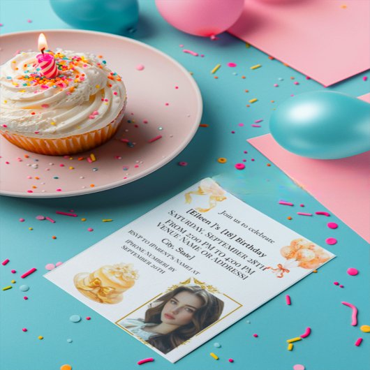 Elegant 18th Birthday Photo Party Invitation | Gol 招待状