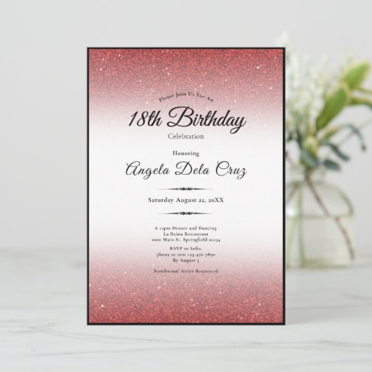 Elegant 18th Birthday Red Glitter Debut 招待状 (スタンド正面)
