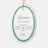 Elegant 1st Christmas Baby Photo Birth Stats Oval  セラミックオーナメント (左)