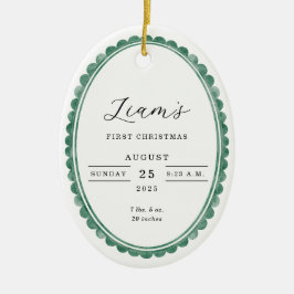 Elegant 1st Christmas Baby Photo Birth Stats Oval  セラミックオーナメント