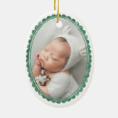 Elegant 1st Christmas Baby Photo Birth Stats Oval  セラミックオーナメント (裏面)