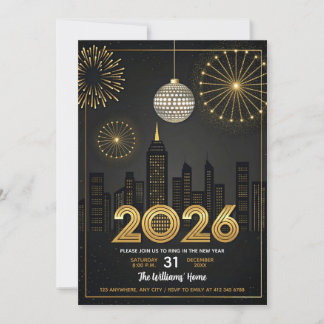 Elegant 2026 New Year's Eve -  Party Gold Glitter  招待状