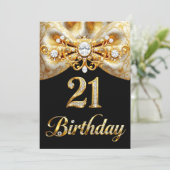 Elegant 21st Birthday Black Gold Butterfly Bow 招待状 (スタンド正面)