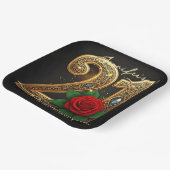Elegant 21st Birthday Black Gold Filigree Red Rose ペーパープレート (傾斜あり)