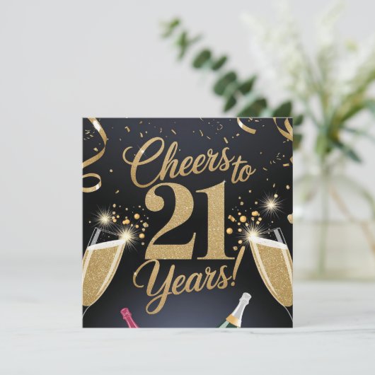 "Elegant 21st Birthday Design – Gold Glitter カード (スタンド正面)