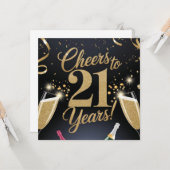 "Elegant 21st Birthday Design – Gold Glitter カード (正面/裏面インサイチュ)