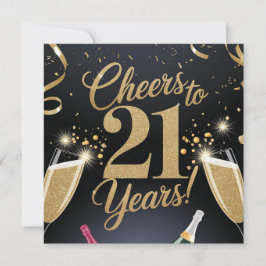 "Elegant 21st Birthday Design – Gold Glitter カード