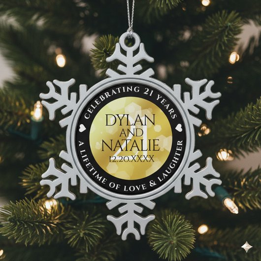 Elegant 21st Brass Wedding Anniversary Celebration スノーフレークピューターオーナメント