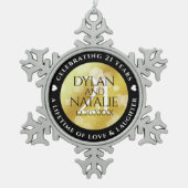 Elegant 21st Brass Wedding Anniversary Celebration スノーフレークピューターオーナメント (正面)