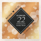 Elegant 22nd Copper Wedding Anniversary ガラスコースター (正面)