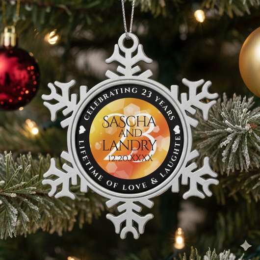 Elegant 23rd Imperial Topaz Wedding Anniversary スノーフレークピューターオーナメント