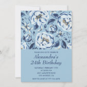Elegant 24th birthday invitations Floral Blue 招待状 (正面)