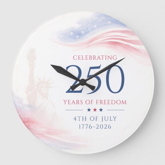 Elegant 250th American Independence Day 4th July ラージ壁時計 (正面)