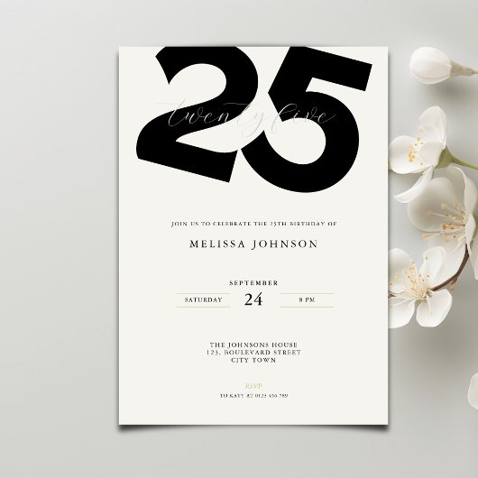 Elegant 25th Birthday Invitation - Minimal Style 招待状