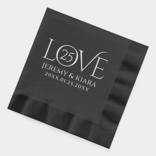 Elegant 25th Silver Wedding Anniversary Years 箔ナプキン (左)