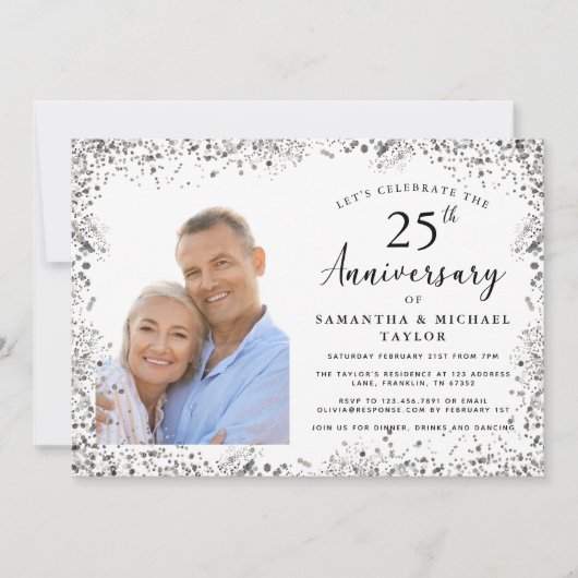 Elegant 25th Wedding Anniversary 招待状 (正面)
