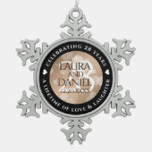 Elegant 28th Linen Wedding Anniversary Celebration スノーフレークピューターオーナメント (正面)