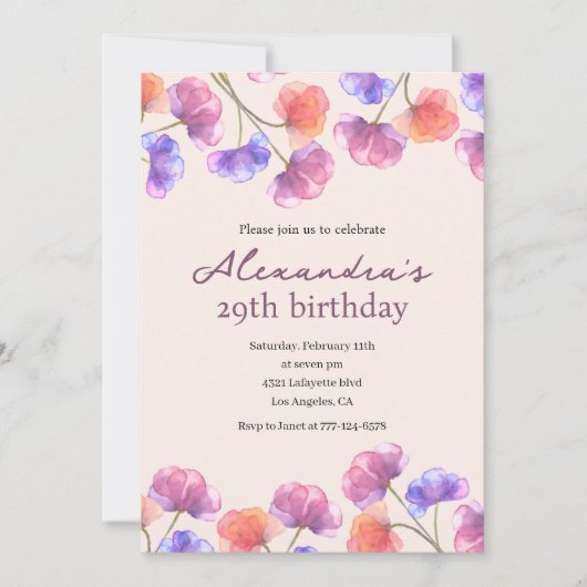 Elegant 29th birthday invitations Boho Floral Chic 招待状 (正面)