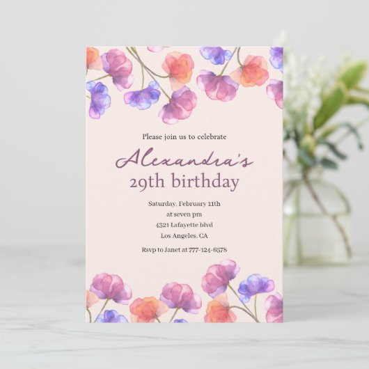 Elegant 29th birthday invitations Boho Floral Chic 招待状 (スタンド正面)