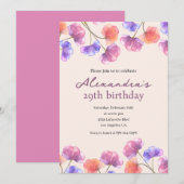 Elegant 29th birthday invitations Boho Floral Chic 招待状 (正面/裏面)