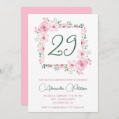 Elegant 29th birthday invitations Floral Pink  招待状 (正面/裏面)