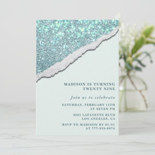 Elegant 29th birthday invitations Sparkle Glitter 招待状 (スタンド正面)