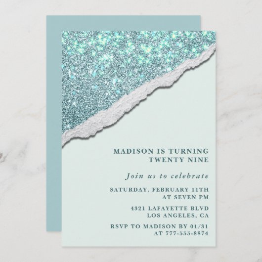 Elegant 29th birthday invitations Sparkle Glitter 招待状 (正面/裏面)