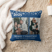 Elegant 2 Photo Blue Keepsake Family Photo クッション (ブランケット)