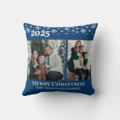 Elegant 2 Photo Blue Keepsake Family Photo クッション (裏面)