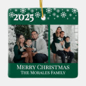 Elegant 2 Photo Green Keepsake Family Photo セラミックオーナメント (正面)