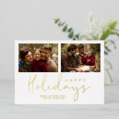 Elegant 2 Photos Whimsical Happy Holidays 箔シーズンカード (立ち正面)