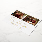 Elegant 2 Photos Whimsical Happy Holidays 箔シーズンカード (回転した状態)