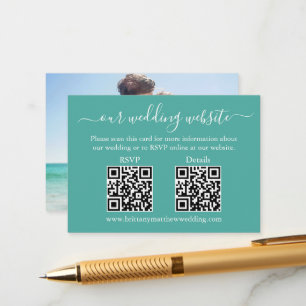 Elegant 2 QR Code Wedding RSVP Details Photo in Te エンクロージャーカード