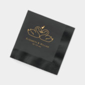 Elegant 2 Swans Outline Wedding Couple 箔ナプキン (左)