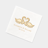 Elegant 2 Swans Silhouette Wedding Couple 箔ナプキン (左)