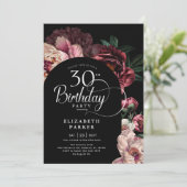 Elegant 30th Birthday Burgundy Pink Peonies 招待状 (スタンド正面)
