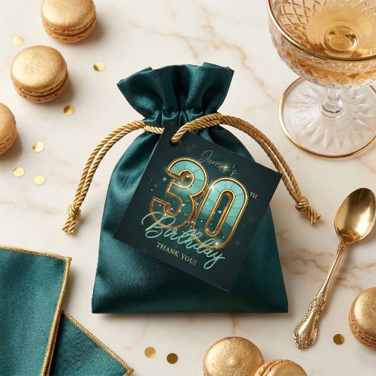 Elegant 30th Birthday Gold Teal 3D Effect Luxury フェイバータグ