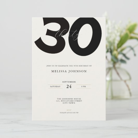 Elegant 30th Birthday Invitation - Minimal Style 招待状 (スタンド正面)