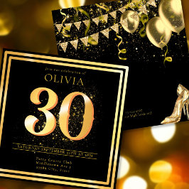 Elegant 30th Gold Black Birthday Invitation 招待状