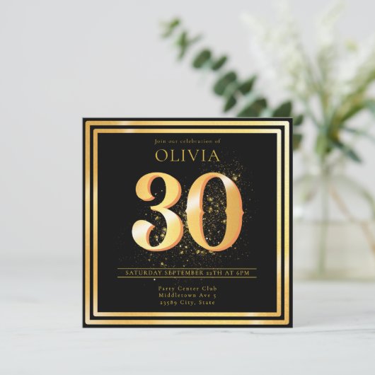 Elegant 30th Gold Black Birthday Invitation 招待状 (スタンド正面)