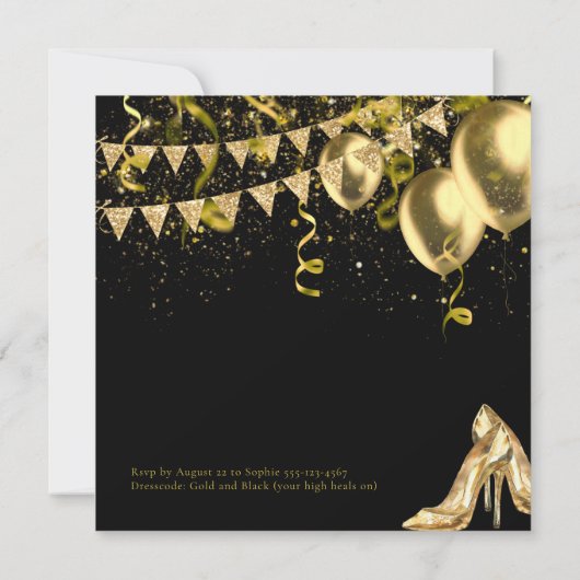 Elegant 30th Gold Black Birthday Invitation 招待状 (裏面)