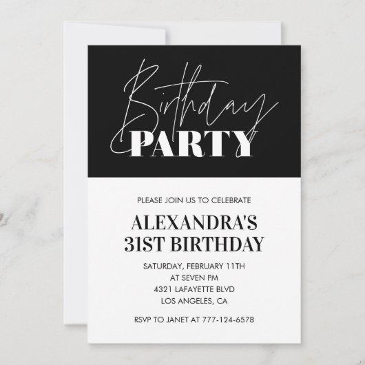 Elegant 31st birthday invitations Black White 招待状 (正面)